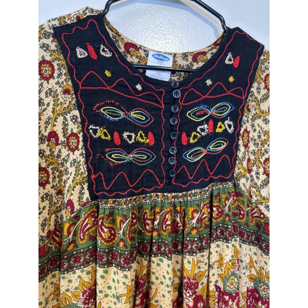 Shubham Boho Embroidered Paisley Floral Tunic Mini Dress Rayon Multicolor OS - Picture 11 of 12